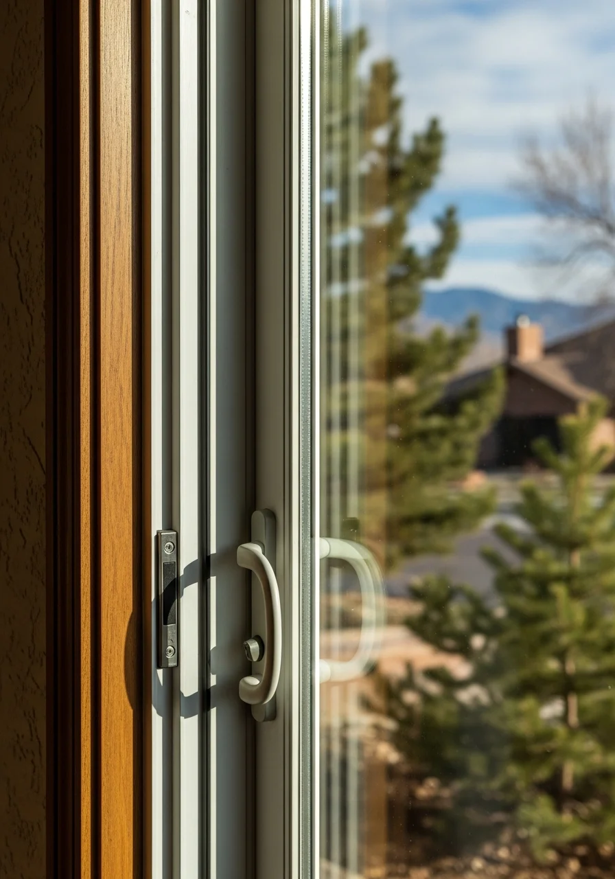 Close-up of sliding glass door and window frame in Arvada home