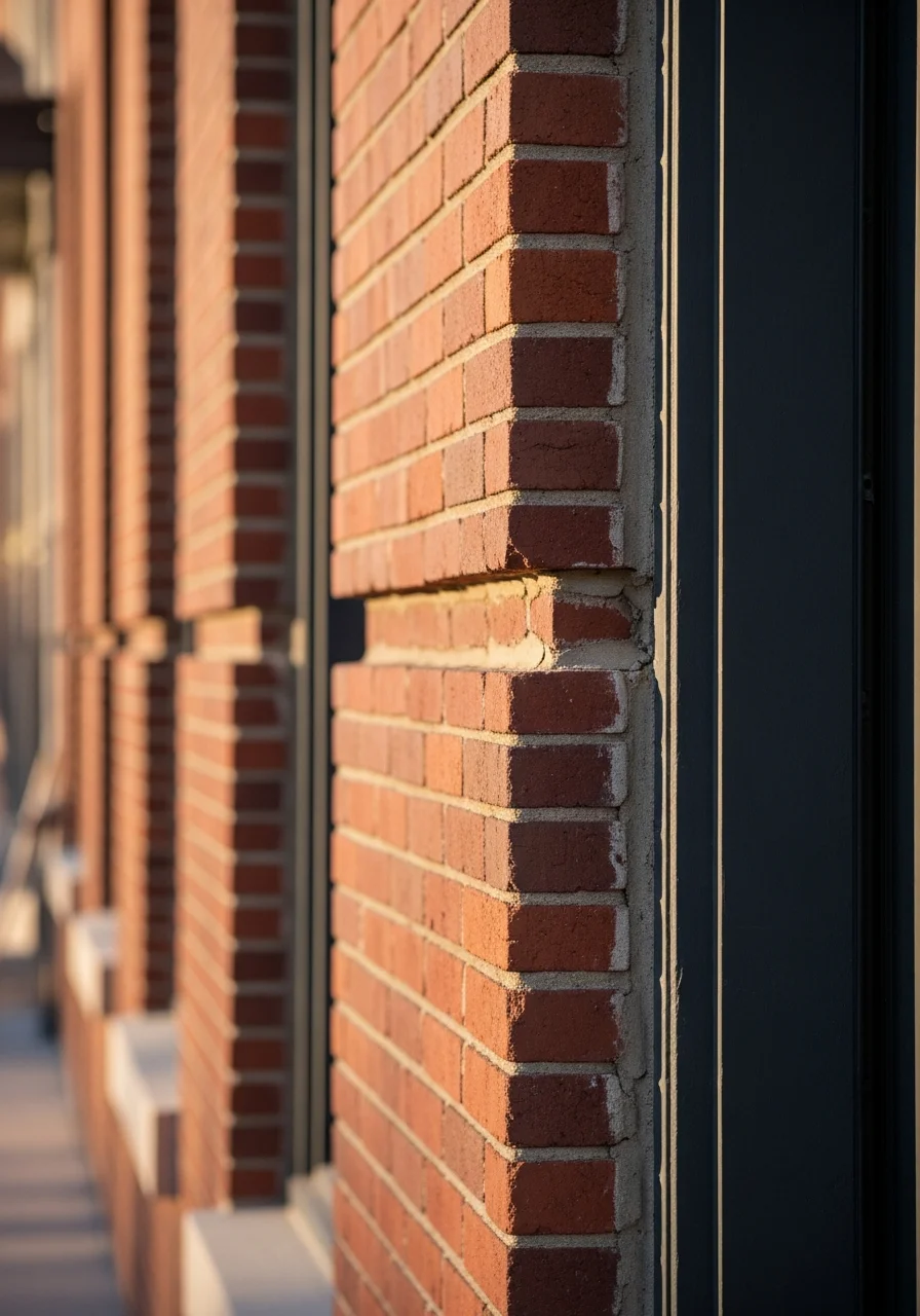 Close-up of a restored brick facade on a historic Denver building with period-appropriate detailing and clean mortar joints.